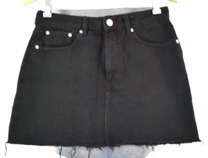 Zara Denim Skirt Black Mini Cotton Raw Hem Teen Girls A Line Size M - Picture 1 of 17