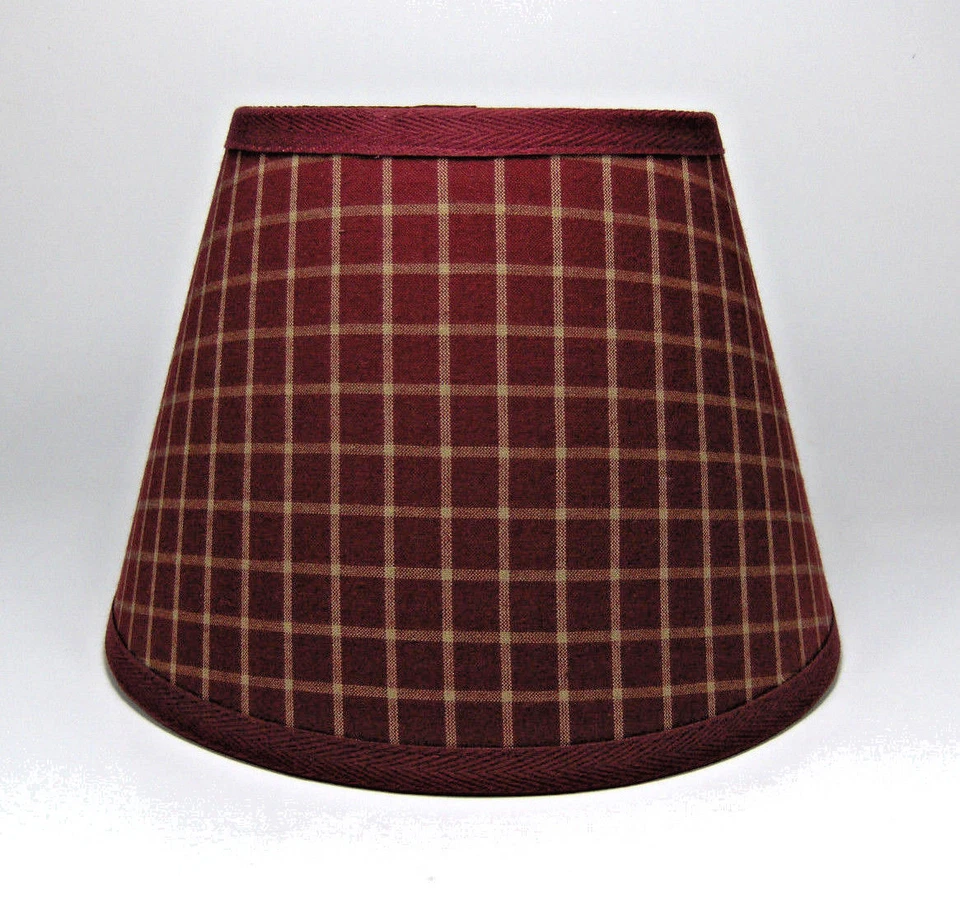 Country Primitive Borgoña Cuadros Ventana Hilada en Casa Tela Pantalla Lámpara Pantalla Foto 1 de 1