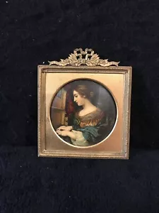 Antique Painting of Madonna On Tin In Bow top Brass Frame-729 - Picture 1 of 7