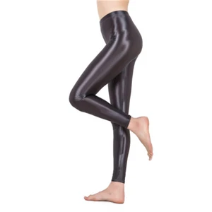 Plus Size Women Glossy Leggings Shiny Stretchy Pants Ballet Dance Yoga Training - Picture 1 of 18
