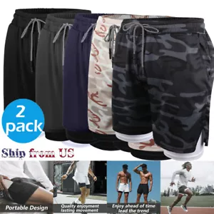2 PACK MEN Sports Training Running Bodybuilding Workout Fitness Shorts Gym Pants - Picture 1 of 34