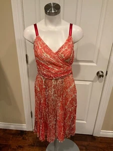 La Perla Red Floral Organza Pleated Sleeveless Dress, Size 10 (US) 44 (IT) - Picture 1 of 6