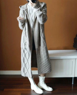 Womens knitted cardigan overcoat long hooded sweater thicken coat winter warm - Image 1 of 4