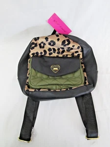 Betsey Johnson Velvet Cheetah Print Quilted Olive Green Mini Backpack Purse NEW - Picture 1 of 6