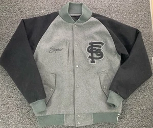 SUPRA Varsity Jacket Mens Medium Grey Black Skate SK8 Quilted Snap Button - Imagen 1 de 12