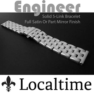 Premium 5-Row Engineer Beadblasted or Part-Mirror Steel Watch Bracelet 20-24mm - Picture 1 of 14