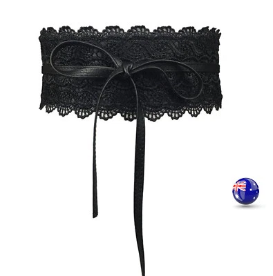 Women Lady Crochet Lace Retro Bowknot Trim Elegant Dress Party Waist Belt Band  - Image 1 of 4