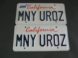 PERSONALISIERTE VANITY CALIFORNIA KENNZEICHEN ""MNY UROZ"" ""VIELE EURO"" europäisch - Bild 1 von 5