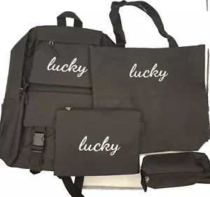 4 Piece Set Backpack and Lunch Box Set, Black (Lucky) - Picture 1 of 3