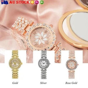 With Bracelet Flower Diamond Watch Bling Bling Quartz Watch Ladies Watch - Picture 1 of 18