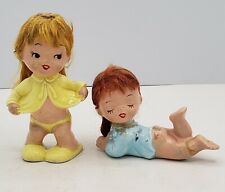 Ceramic Baby Toddler Girls Figurine Set National Potteries C-7589 Japan lot of 2