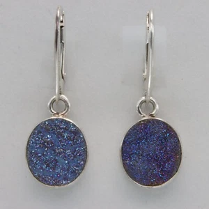 Pendientes ovalados de cuarzo DRUZY / Druse / Drusy - PLATA ESTERLINA 925 cierre de palanca #157e - Imagen 1 de 9