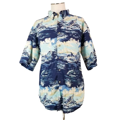 Bimini Bay shirt men's XL extra large Blue short sleeve fishing all over print - Image 1 of 4