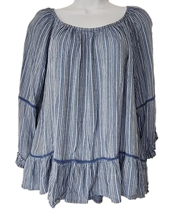 Fever Damen Top groß blau weiß gestreift Boho Tunika Bluse Schlagärmel festlich - Bild 1 von 9