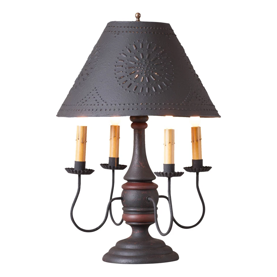 Primitive Country Rustic Farmhouse Jamestown Lamp With Shade in Hartford Black