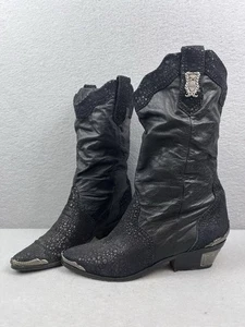 Botas de Vaquero Maine Woods Vintage Cuero Negro con Acentos en Puntera de Metal 8.5M Leer - Imagen 1 de 14