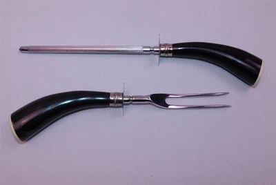 Juego de talla de colección afilador de cuchillos y tenedor de carne asas de cuerno juego de 2 piezas Foto 1 de 4