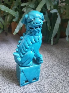 Vintage Chinese Porcelain Foo Dog Temple Turquoise Blue 20cm Protective - Picture 1 of 5