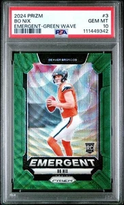 2024 Panini Prizm - Emergent Bo Nix #3 Green Wave Prizm (RC) GEM MINT PSA 10 - Picture 1 of 2