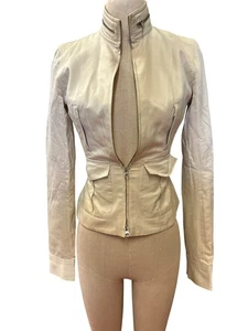 Express XS Cream Faux Leather Moto Jacket - Picture 1 of 8