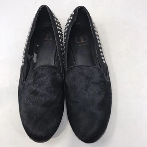 Kelsi Dagger Size 8.5M Studded Loafers Shoes Fur-like Flats Black Leather EUC - Picture 1 of 5
