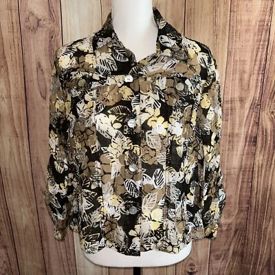 NWOT Ruby Rd Favorites Jacket Lightweight Blazer Neutral Sz 12 Flowers Floral - Image 1 of 4