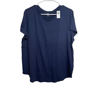 Old Navy Blouse Women's XL Navy Blue Short Sleeve Round Neck Solid Shirt Top NWT - Picture 1 of 8