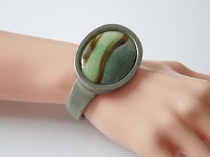 Vintage Bracelet Bent Larsen Pewter Denmark Tin Ceramic Size Adjustable 78.0 G - Picture 1 of 10