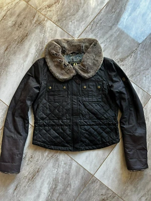 Chaqueta BELSTAFF Etiqueta Dorada Marrón Cera Algodón Acolchada Piel Lapina Corta Talla 38 Foto 1 de 4