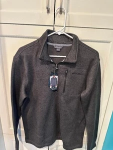 New men's Eddie Bauer classic grey open fit zipper jacket medium sweater fleece - Picture 1 of 3