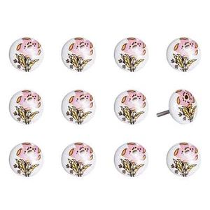 Floral White And Pink Set Of 12 Knobs - Picture 1 of 4