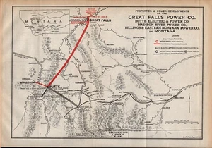 Mapa antiguo de Great Falls Power Company 1912 mapa ferroviario de las líneas 2376 - Imagen 1 de 2