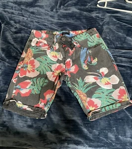Mens Slim Fit Denim Jean Floral Shorts - Size 28 - Picture 1 of 6