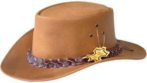 Hut aus echtem Leder Australian Bush Western Cowboy Stil braun Zopf Lüftungsschlitze Neu - Bild 1 von 7