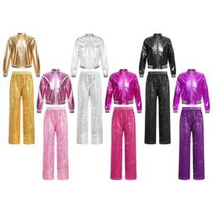 Girls Dancewear Party Tracksuit Metallic Outfits Stage Performance Jackets Top - Picture 1 of 63