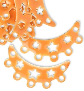 12 versilberte & orange Emaille Mond 22x12 mm Verbindungsverbinder * - Bild 1 von 2