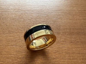 New Michael Kors Enamel Glaze Black Striped Yellow Gold Color Ring. Size 7 - Picture 1 of 4