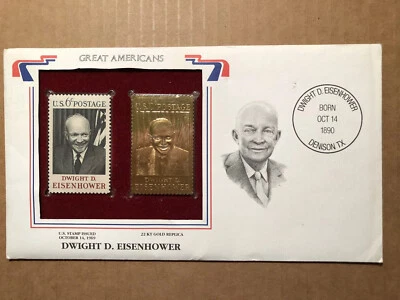 2 DWIGHT EISENHOWER & 1 FOLK ART SERIES GOLD REPLICA FDC’S - Image 1 of 4