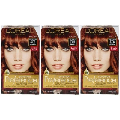 3x L'Oreal Paris Superior Preference Color de Cabello Permanente, 6AB Chic Marrón Rojizo Foto 1 de 4