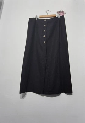 George Linen Blend Long Black Skirt Size 16 Front Button Opening Maxi Length - Image 1 of 4