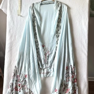 Chaqueta Kimono Bordada OSFA Estampado Floral Azul Pétalo Algodón Sin Mangas - Imagen 1 de 12