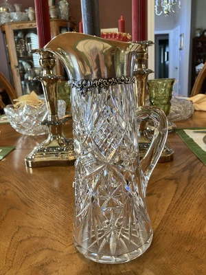 ABP: JARRA/JARRA DE VIDRIO CORTE BRILLANTE AMERICANO: BORDE DE PLATA DE LEY Foto 1 de 4