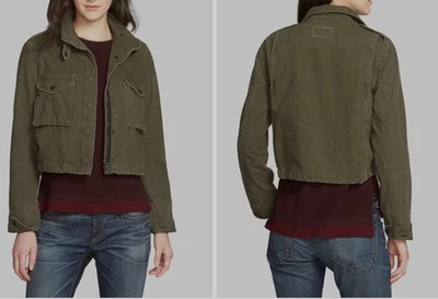 Chaqueta de Jean Rag & Bone Para Mujer Talla Grande Estilo Militar Recortada Forrada Fatiga Usada en Excelente Condición Foto 1 de 4