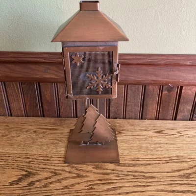 TEA LIGHT: Christmas Holiday Time COPPER TEA LIGHT LAMP 10.5" Tall-snowflakes - Image 1 of 4