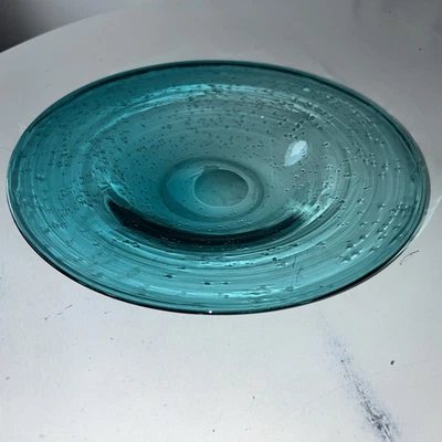 Arte de vidro soprado à mão tigela grande decoração turquesa charcutaria 12,25”Dx2” - Imagem 1 de 4