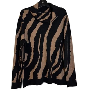 Weiche Umrandung großer Teona Wasserfallausschnitt Pullover "Neutral Animal" schwarz & camel - Bild 1 von 6