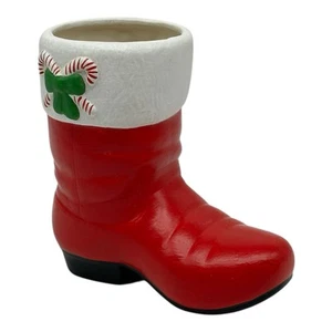 Vintage Handarbeit Keramik Weihnachten rot Santa Stiefel 5" Zuckerstangen & Schleife - Bild 1 von 8
