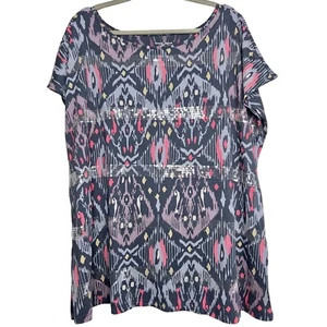 DKNY NWOT Blue Colorful Sequin Short Sleeve T-Shirt Womens Plus Size 2X - 22/24 - Picture 1 of 9