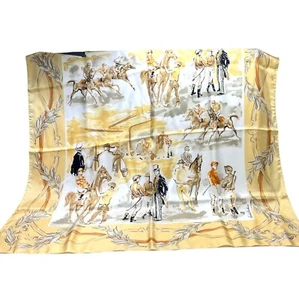 Brooks Brothers Equestrian Silk Scarf 34" Square Tan & White Gold Accents 55f - Picture 1 of 7