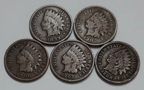 Five Indian Pennies with Five Different Dates--ALL in Good Condition! Cover